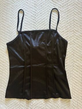 Adika Black Faux Leather Spaghetti Strap Corset Cami Top Size M